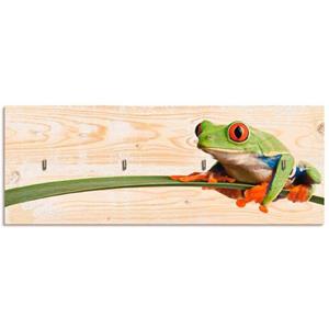 Artland Kapstok Kikker op een blad van hout met 4 sleutelhaakjes – sleutelbord, sleutelborden, sleutelhouder, sleutelhanger voor de hal – stijl: modern