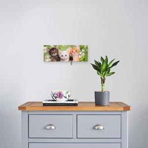 Artland Kapstok Poezen zitten in een mand van hout met 4 sleutelhaakjes – sleutelbord, sleutelborden, sleutelhouder, sleutelhanger voor de hal – stijl: modern