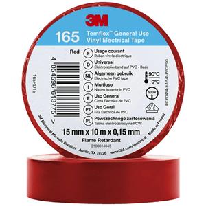 3M Temflex™ 165 165RD1E Isolierband Temflex™ 165 Rot (L x B) 10m x 15mm