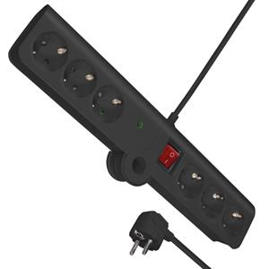 MaxTrack Stekkerdoos met 6 contacten, overspanningsbeveiliging en inklapbaar design / zwart - 3 meter