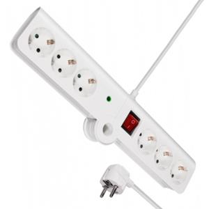 MaxTrack Stekkerdoos met 6 contacten, overspanningsbeveiliging en inklapbaar design / wit - 1,5 meter