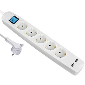 MaxTrack stekkerdoos met 5 contacten en 2x USB / wit - 3 meter