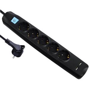 MaxTrack stekkerdoos met 5 contacten en 2x USB / zwart - 5 meter