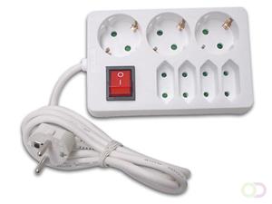 Perel Stekkerdoos 3x Schuko en 4x euro met schakelaar