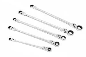 HBM 5 Delige Professionele Extra Lange Ringsleutelset met Ratelfunctie en Kantelbare Koppen 8 - 19 mm