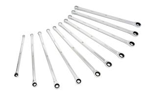 HBM 10 Delige Professionele Extra Lange Ringsleutelset met Vaste Kop en Ratelfunctie 8 - 19 mm