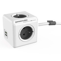 Allocacoc 6403GY/BEEUPC PowerCube Extended 3 Sockets Type E + USB Wit/Grijs - 1,5 meter