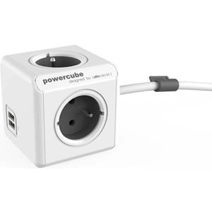 Allocacoc 6403GY/BEEUPC PowerCube Extended 3 Sockets Type E + USB Wit/Grijs - 1,5 meter