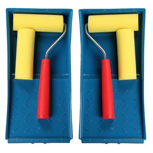 Benson 2x stuks lakroller schildersets 10 cm extra fijn met verfbak en beugel -