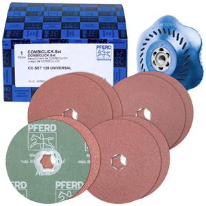 PFERD 42098001 COMBICLICK-Fiberscheiben-Set Korund Ø125mm A36, 60, 80, 120 mit CC-H-GT-Stützteller