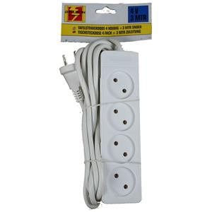 Benson 3x Stekkerdoos 4-voudig wit 3 meter -
