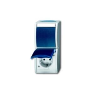 Busch-Jaeger combinatie schakelaar/wandcontactdoos kindveilig Ocean IP44 grijs/blauw