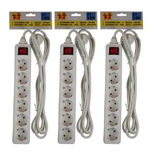Benson 3x Stekkerdozen 6-voudig met randaarde en schakelaar wit 3 meter -