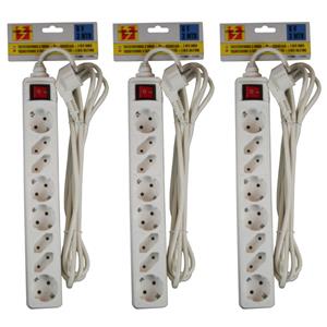 Benson 3x Stekkerdozen 8-voudig met randaarde en schakelaar wit 3 meter -