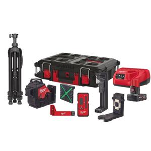 Milwaukee M12 3PLKIT-401P 12V Li-Ion accu laser set (1x 4,0Ah) in koffer - 3 lijnen - Groen - 38m