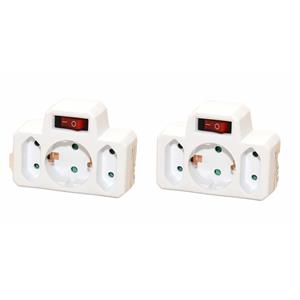 Benson 2x Stopcontactadapters/stopcontactsplitters/verdeelstekkers 3 voudig met schakelaar -