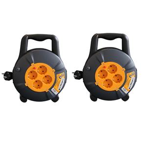 2x Kabelhaspel/kabelbox 10 m met 4x stopcontacten -