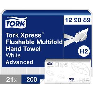 Tork 129089 Xpress  sneloplossende multifold-handdoeken wit H2, Advanced, 2-laags, 21 x 200 vel, 129089