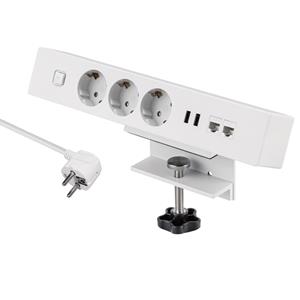 MaxTrack stekkerdoos met 3 contacten, 2x USB en 2x RJ45 - voor aan bureau / wit - 1,8 meter