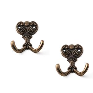 5x Luxe kapstokhaken / jashaken / kapstokhaakjes zamac antiek brons dubbele haak 6,5 x 5,8 cm -