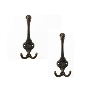 1x Luxe kapstokhaken / jashaken / kapstokhaakjes zamac antiek bruin dubbele haak 7,5 x 3,2 cm -