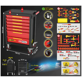 KSTOOLS  ECOline Werkstattwagen mit 42 isolierten Werkzeugen für Hybrid- und Elektrofahrzeuge