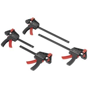 TOOLCRAFT TO-7870761 Eenhand-spanklem, set van 4 (15 cm en 30 cm) Spanbreedte (max.):300 mm Afmeting, lengte: 300 mm, 450 mm Afm. werkbereik:57 mm