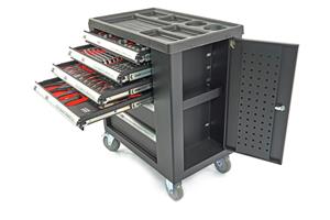 HBM 154-delige PREMIUM gereedschapswagen met deur en CARBON inlays ZWART