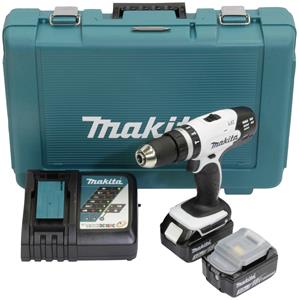Makita Akku-Schlagbohrschrauber DHP453RFEW, (Set), inkl. 2 Akkus, Ladegerät und Transportkoffer