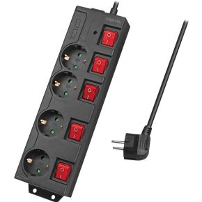 Logilink 4-voudige Stekkerdoos met 5 schakelaars - 3600W - 1,5 meter - Zwart