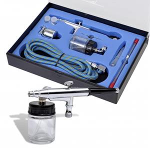 VidaXL Airbrush set met glazen beker 0,2 / 0,3 / 0,5 mm mondstukken