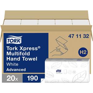 TORK Xpress Multifold-Handtücher Weiß H2, 2-lagig, 20 x 190 Blatt, 471132 471132