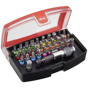 Vigor V5019 Bit-Set 32teilig Schlitz, Innen-Sechskant, Kreuzschlitz Phillips, Pozidriv, T-Profil, TH