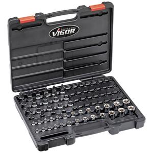 Vigor Steckschlüsseleinsatz-Set Vierkant, 1/4  (6.3 mm), 3/8  (10 mm), 1/2  (12.5 mm) 75teilig