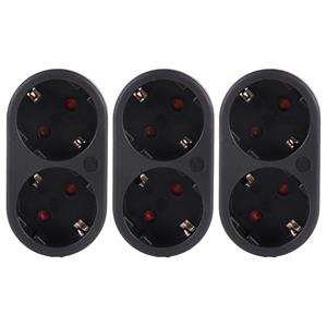 Benson Stopcontact splitter - 3x - duo - zwart - randaarde - horizontaal - verdeelstekkers -