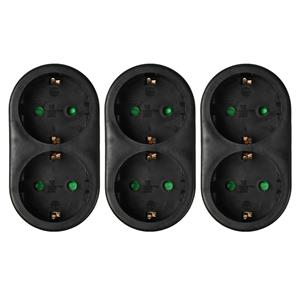 Benson Stopcontact splitter - 3x - duo - zwart - randaarde - verticaal - verdeelstekkers -