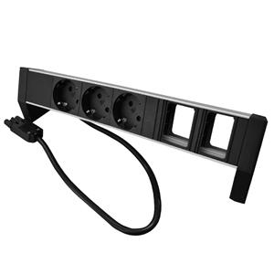 Plenty desktop stekkerdoos met Prolink installatiestekker en 3 contacten en 2 module-openingen / zwart/zilver - 0,60 meter