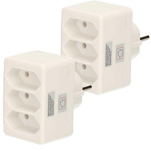Humbert Stopcontact splitter - 2x - triple - wit - voor 3 platte stekkers - verdeelstekkers -