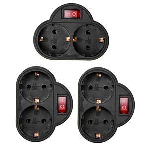 Benson Stopcontact - 3x - 2-voudig - met randaarde en schakelaar - zwart -