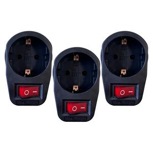 Benson Stopcontact adapter - 3x - zwart - met randaarde en schakelaar - verdeelstekkers -