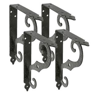 Amig Plankdrager/steun/muurbeugel Barok - 4x - metaal - zwart - H150 x B115 mm - Tot 90 kg -