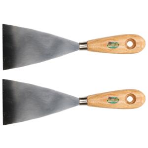 Amig Plamuurmes - 2x - werkbreedte 80 mm - conisch geslepen staal - houten greep -
