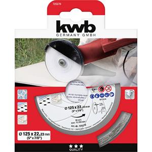 Kwb 725270 Diamanten doorslijpschijf Diameter 125 mm Boordiameter 22.23 mm Tegels, Keramiek 1 stuk(s)