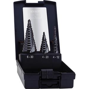 exact HSS Stufenbohrer-Set 3teilig 4 - 12 mm, 4 - 20 mm, 6 - 30mm TiAIN 1/4  (6.3 mm) 1 Set