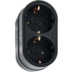 Stopcontact splitter - duo - zwart - randaarde - verticaal - verdeelstekkers -