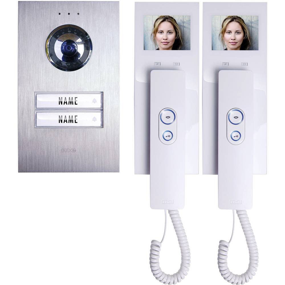 M-e modern-electronics Vistadoor Complete set voor Video-deurintercom Kabelgebonden Tweegezinswoning Zilver, Wit
