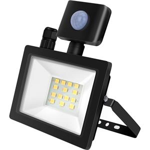 BES LED LED Bouwlamp 10 Watt met Sensor - LED Schijnwerper - Aigi Stado - Natuurlijk Wit 4000K - Waterdicht IP65 - Mat Zwart - Aluminium