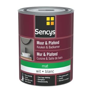 Sencys Muur- En Plafondverf Keuken & Badkamer Wit Mat 1l