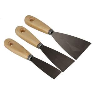 Merkloos Plamuurmessen spatels set 3-delig - 30 mm - 50 mm - 80 mm - staal - hout/metaal -