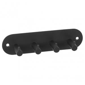 SIRO Kapstok - 4 ophang haken - metaal - zwart - 11 x 21 cm - ruimtebesparend - wandkapstok -